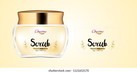 Cosmetic brand template. Vector packaging. Body care products. Oil, lotion, cream. Realistic bottle mock up set. Isolated pack on white background. scrub