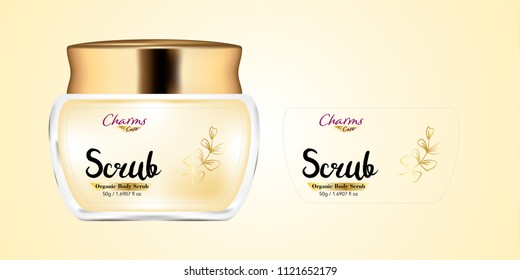 Cosmetic brand template. Vector packaging. Body care products. Oil, lotion, cream. Realistic bottle mock up set. Isolated pack on white background. scrub