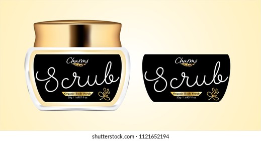 Cosmetic brand template. Vector packaging. Body care products. Oil, lotion, cream. Realistic bottle mock up set. Isolated pack on white background. scrub