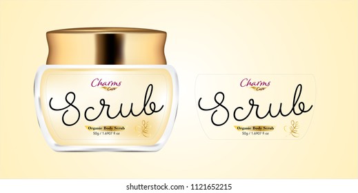 Cosmetic brand template. Vector packaging. Body care products. Oil, lotion, cream. Realistic bottle mock up set. Isolated pack on white background. scrub