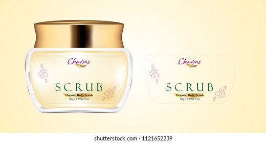 Cosmetic brand template. Vector packaging. Body care products. Oil, lotion, cream. Realistic bottle mock up set. Isolated pack on white background. scrub