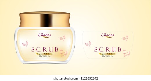 Cosmetic brand template. Vector packaging. Body care products. Oil, lotion, cream. Realistic bottle mock up set. Isolated pack on white background. scrub