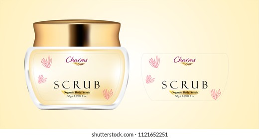 Cosmetic brand template. Vector packaging. Body care products. Oil, lotion, cream. Realistic bottle mock up set. Isolated pack on white background. scrub