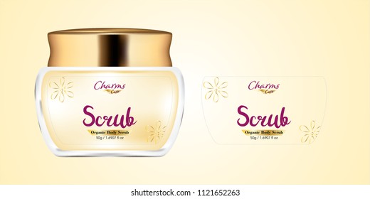 Cosmetic brand template. Vector packaging. Body care products. Oil, lotion, cream. Realistic bottle mock up set. Isolated pack on white background. scrub