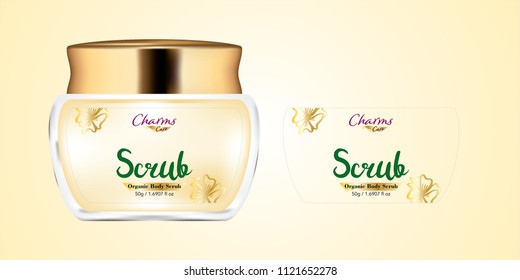 Cosmetic brand template. Vector packaging. Body care products. Oil, lotion, cream. Realistic bottle mock up set. Isolated pack on white background. scrub