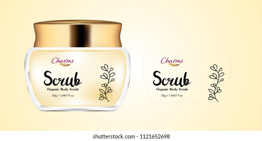 Cosmetic brand template. Vector packaging. Body care products. Oil, lotion, cream. Realistic bottle mock up set. Isolated pack on white background. scrub