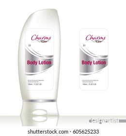 Cosmetic brand template. Vector packaging. Body care products. Oil, lotion or soap, shampoo, cream. Realistic bottle mock up set. Isolated pack on white background. body lotion