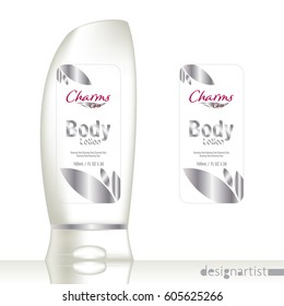 Cosmetic brand template. Vector packaging. Body care products. Oil, lotion or soap, shampoo, cream. Realistic bottle mock up set. Isolated pack on white background. body lotion