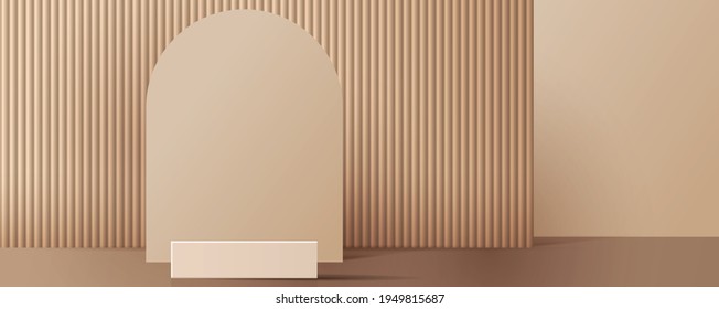 Cosmetic brown background minimal and premium podium display for product presentation branding and packaging presentation. studio stage with shadow of background. vector design.