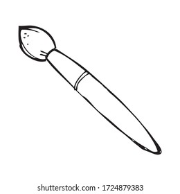 Cosmetic brush. Hand drawn, doodle illustration. Element for poster, women's accessories, jewelry, advertising, cosmetology equipment. Isolated image on a white background. Vector linear graphics.