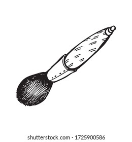 Cosmetic brush. Hand drawn, doodle illustration. Element for poster, women's accessories, jewelry, advertising, cosmetology equipment. Isolated image on a white background. Vector linear graphics.