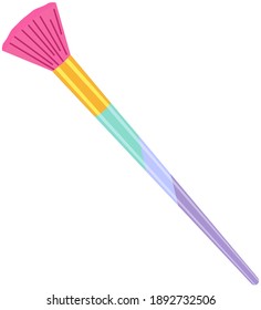 Cosmetic brush icon. Make up brush applicator for crumbled face makeup powder blusher isolated on white background. Colored clean professional makeup brush. Cosmetic accessory for fashion look