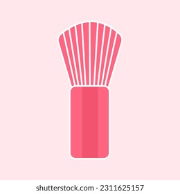 Cosmetic brush icon. Make up brush applicator for face makeup powder blusher isolated on pink background. Colored clean professional makeup brush. Cosmetic accessory for fashion look