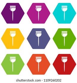 Cosmetic brush icons 9 set coloful isolated on white for web