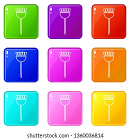 Cosmetic brush icons set 9 color collection isolated on white for any design