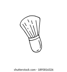 Cosmetic brush for powder and blush. Face and body care products. Vector hand-drawn doodle illustration. Black and white outline