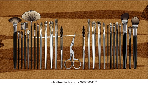 cosmetic brush and scissors. vector illustration for your design, cosmetic banners, brochures and promotional items