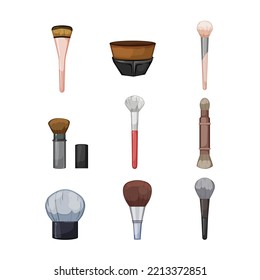 cosmetic brush set cartoon. beauty fashion, makeup face, paint foundation, product powder, facial cosmetic brush vector illustration