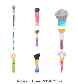 cosmetic brush set cartoon. beauty makeup, fashion eye, powder black, face professional cosmetic brush sign. isolated symbol vector illustration