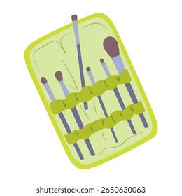Cosmetic brushes in a case offer a convenient way to keep your essential beauty tools organized Perfect for illustrating makeup tutorials or cosmetic products.