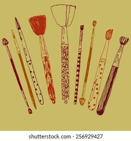 cosmetic brushes hand drawn collection