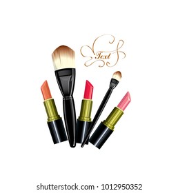 cosmetic brushes and lipstick