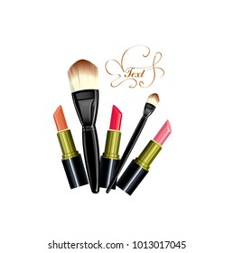 cosmetic brushes and lipstick