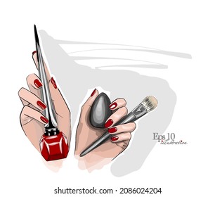 Cosmetic Brushes Professional makeup artist working