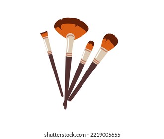 Cosmetic brushes set for makeup and skincare.Different shaped brushes for shadows, lips and foundation isolated on white background.vector flat illustration