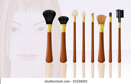 Cosmetic brushes. Vector.