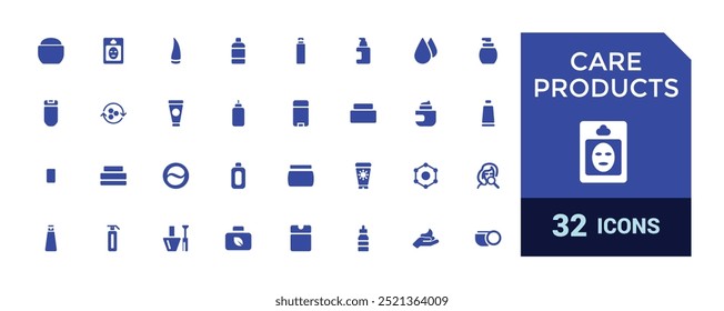 Cosmetic and Care products icon set. pó, batom, rímel, coleção de ícones cheios, símbolo de glifo definido para web e ui. Ícone sólido definido. Ilustração vetorial.