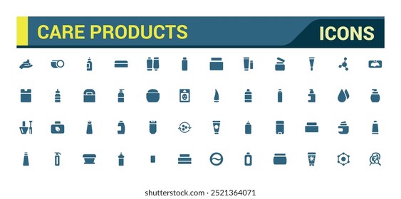 Cosmetic and Care products icon set. pó, batom, rímel, coleção de ícones cheios, símbolo de glifo definido para web e ui. Ícone sólido definido. Ilustração vetorial.