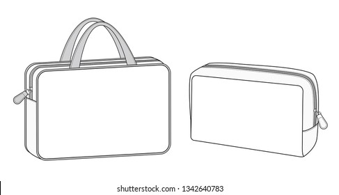 cosmetic case bag, Travel toiletry portable bag with handle, small zip bags vector illustration sketch template