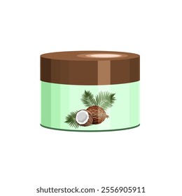 Cosmetic coconut cream in a jar, isolated on a white background.Vector illustration of cosmetics for fashionable designs.