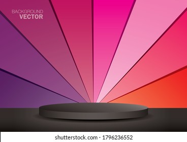 Cosmetic color shades background with black product podium 3d illustration vector.