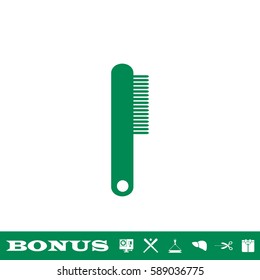 Cosmetic comb icon flat. Green pictogram on white background. Vector illustration symbol and bonus button