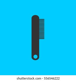 Cosmetic comb icon flat. Simple vector black pictogram on blue background