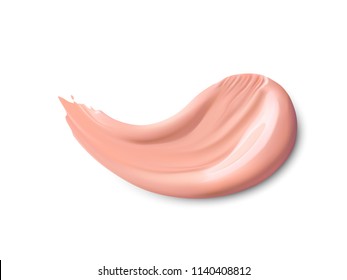 Cosmetic concealer. Realistic brown cream texture for makeup. Cosmetic liquid foundation cream smudge smear strokes. Make up smear isolated on white background. Vector.