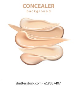 Cosmetic concealer smear strokes isolated on white background, tone cream smudged Vector.