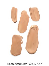 Cosmetic concealer smear strokes isolated on white background, tone cream smudged Vector.