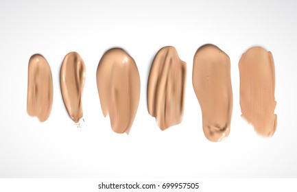 Cosmetic concealer smear strokes isolated on white background, tone cream smudged Vector.