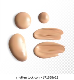 Cosmetic concealer smear strokes on transparent background, tone cream smudged Vector.