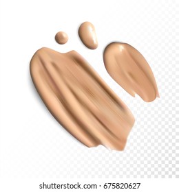 Cosmetic concealer smear strokes on transparent background, tone cream smudged Vector.