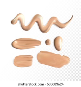 Cosmetic concealer smear strokes on transparent background, tone cream smudged Vector.