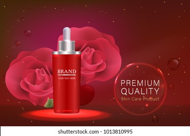 cosmetic container with advertising background ready to use, valentines concept skincare ad. Illustration vector.