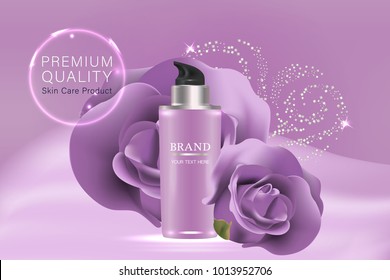 cosmetic container with advertising background ready to use, valentines concept skincare ad. illustration vector.