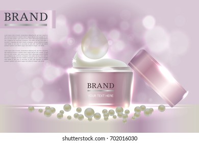 Cosmetic container with advertising background ready to use, sweet pink skin care ad. Illustration vector