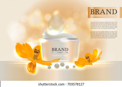 Cosmetic container with advertising background ready to use, natural concept skin care ad. Illustration vector