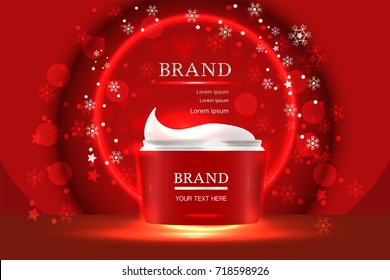 Cosmetic container with advertising background ready to use, holiday concept skin care ad. Illustration vector