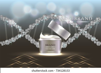 Cosmetic container with advertising background ready to use, luxury skin care ad. Illustration vector